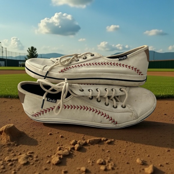 Keds White Sneakers with Red Stitching baseball stitching size 7 1/2 women’s - Picture 1 of 9